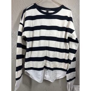 J Crew Womens Long Sleeve Layered Striped Crewneck Top Cream‎ Black Size Medium